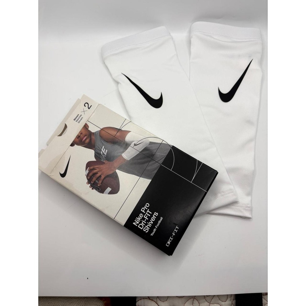 Nike Pro Dri-FIT Youth Football Shivers White Black Arm Sleeves 2 Pack OSFM